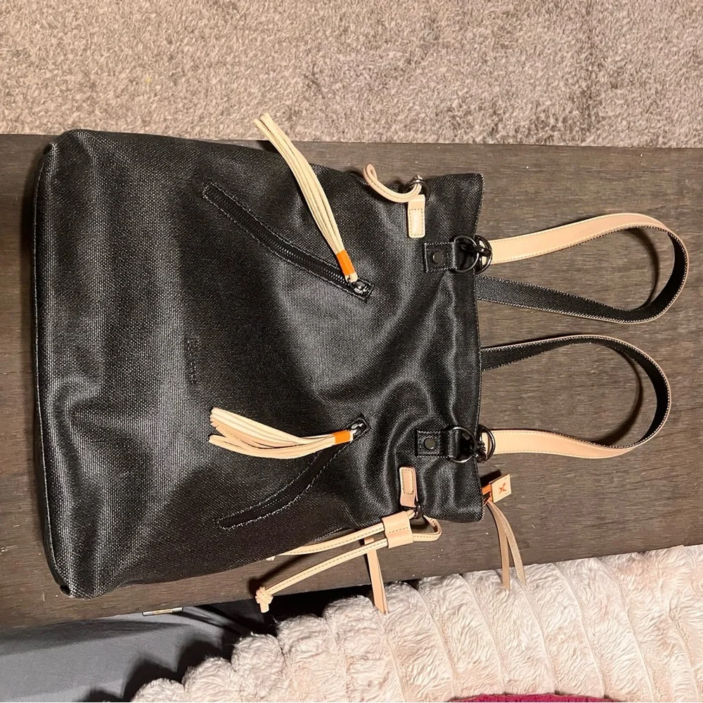 Sherpani Black and Tan Canvas Backpack with Orange Accents - Picture 4 of 10